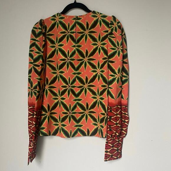 NWT Ulla Johnson Lilliana Crepe Blouse Fresco Orange Green Geometric Print Top 2 - Picture 6 of 8